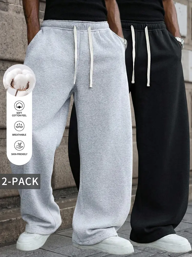 2-pack American high-street pure cotton sweatpants with a fluid drape, straight-leg cut that’s breathable and wicks away moisture so you don’t feel stuffy—flares wide enough to flatter legs—suitable for both home wear and going out.