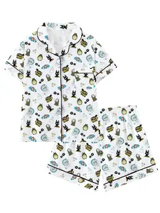Spirited Away Cute Anime Collar Short Sleeve Pajama Set, Comfortable Sleepwear for Vacation, Party, Outdoor Wear, Perfect Gift, Pyjamas