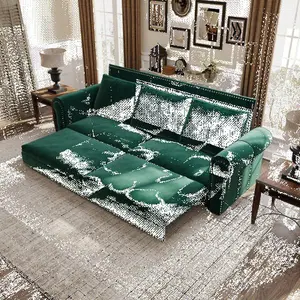 Chesterfield Sofa,93.7" King Pull Out Sofa Bed,3-in-1 Velvet Convertible Sleeper Sofa with Nailhead Trim & Rolled Arm,Multi-Functional Sofa Bed for Living Room,Bedroom,Green(old sku:W1885S00038)