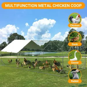 19FT Metal Chicken Coop Outdoor Heavy Duty Walk-in Poultry Cage Waterproof UV Protection Cover Lockable Double Doors with Peaked Roof - Backyard Farm Large Chicken Coop for Ducks and Hens