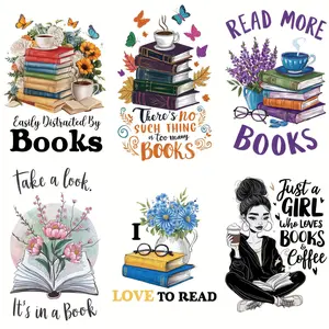 Book Themed Iron-on Heat Transfer Vinyl Decals, 6 Counts/set Handcraft DIY Material Washable T-shirt & Apparel Patches for Clothing, DIY Clothing Accessories, Handmade Crafts, DIY Craft Supplies
