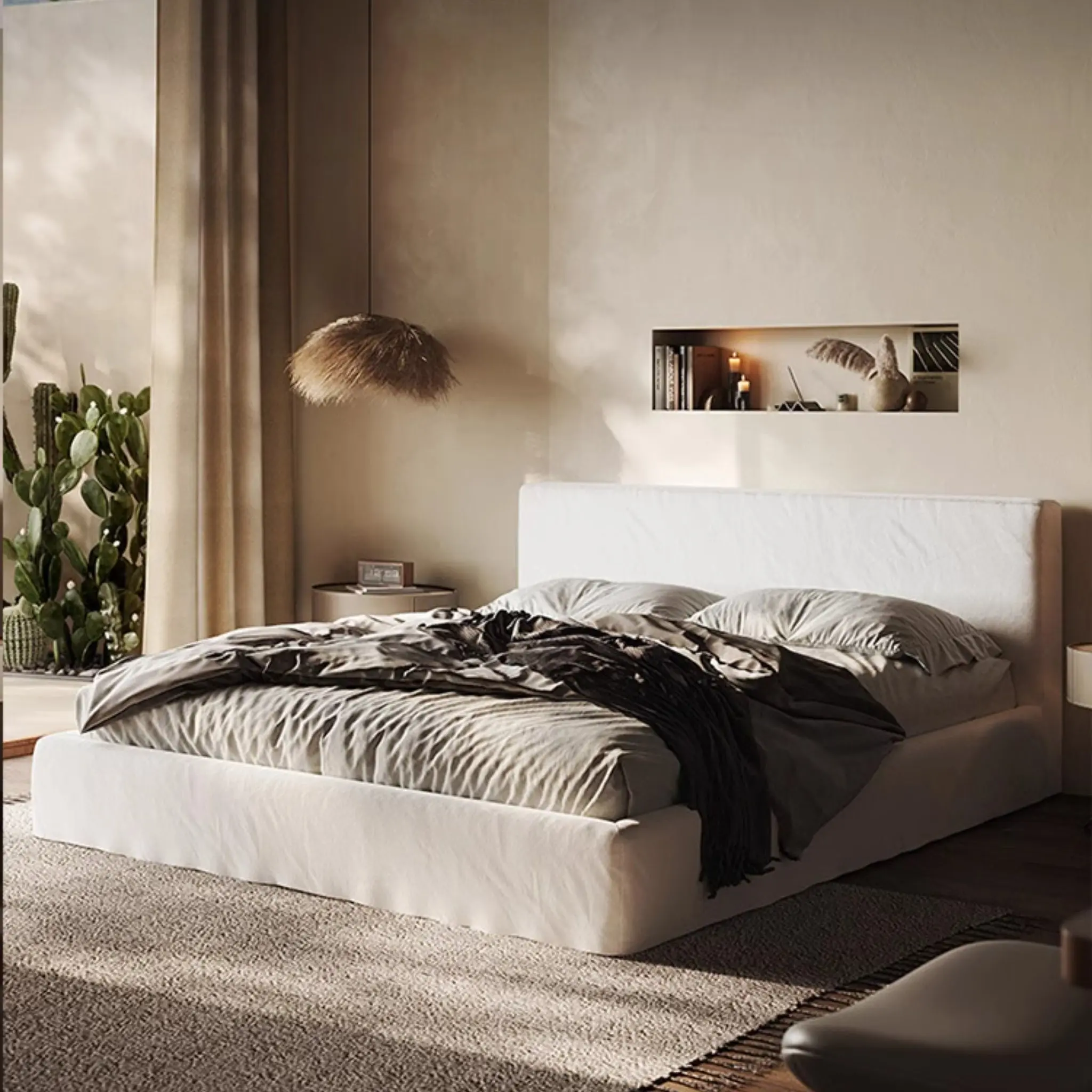 Minimalist Linen Bed Frame with Headboard Minimalist Linen Bed Frame with Headboard