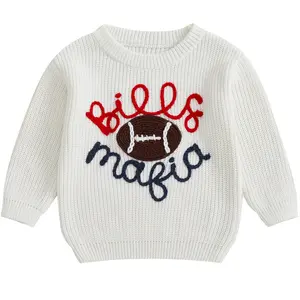 Toddler Baby Football Sweater Game Day Clothes Long Sleeve Round Neck Embroidered Letter Graphic Sweaters Pullover Top