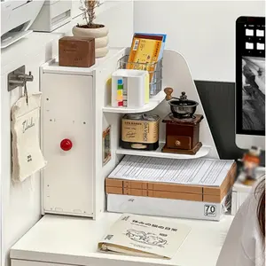 Desktop corner storage shelf with a large drawer for organizing and storing items. Suitable for office desks, home study rooms and bedrooms.