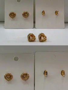 Gold Double Heart Stud Earring Set