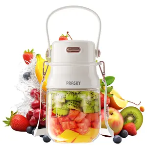 Prasky Portable Blender, Type-C Rechargeable blender, Mini Blender, Personal Blender for Fresh Juice, Smoothies & Protein Shakes with Extra Lid and Shoulder Strap, Dishwasher Safe Parts, Ideal for Gym/Travel/Kitchen/School/Driving