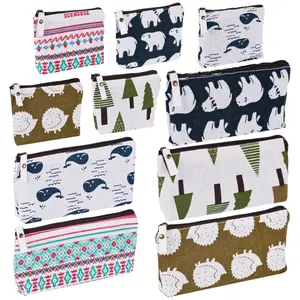 10PCS Canvas Cosmetic Bag, Multi-function Travel Makeup Bag Cosmetic Pouch with Zipper Travel Toiletry Bag Small Makeup Pouch Christmas Gifts Stocking Stuffers for Women