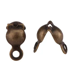 100pcs Clamshell Calotte Bead Tips, 8mm Crimp End Caps, Antique Bronze Plated Brass, 2 Closed Rings, 4mm Cup, CF48-4