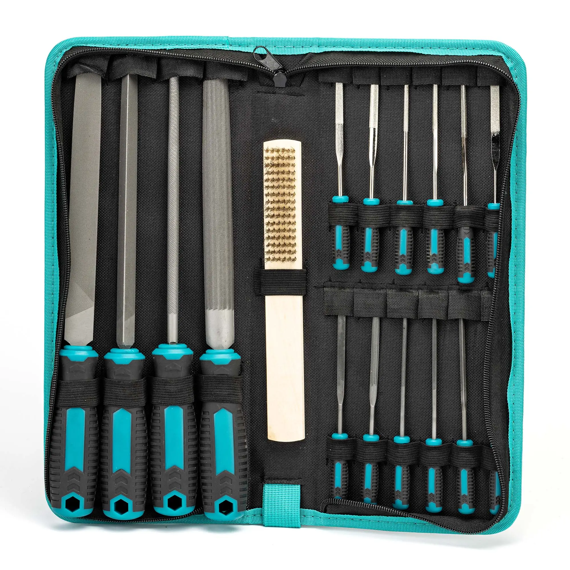 LIBRATON 31PCs Metal File Set with 12 Needle Files, Riffler File, Sandpapers, Steel Brush & Zipper Bag for Wood & Metalworking Hand Tools Hardware Heavy Duty Door Furniture