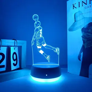 Basketball Sports 3D Night Light, LED Home Decor, Touch Control 7 Colors, USB Powered Base, Ideal Desk Lamp for Basketball Fans, Perfect Gift Idea