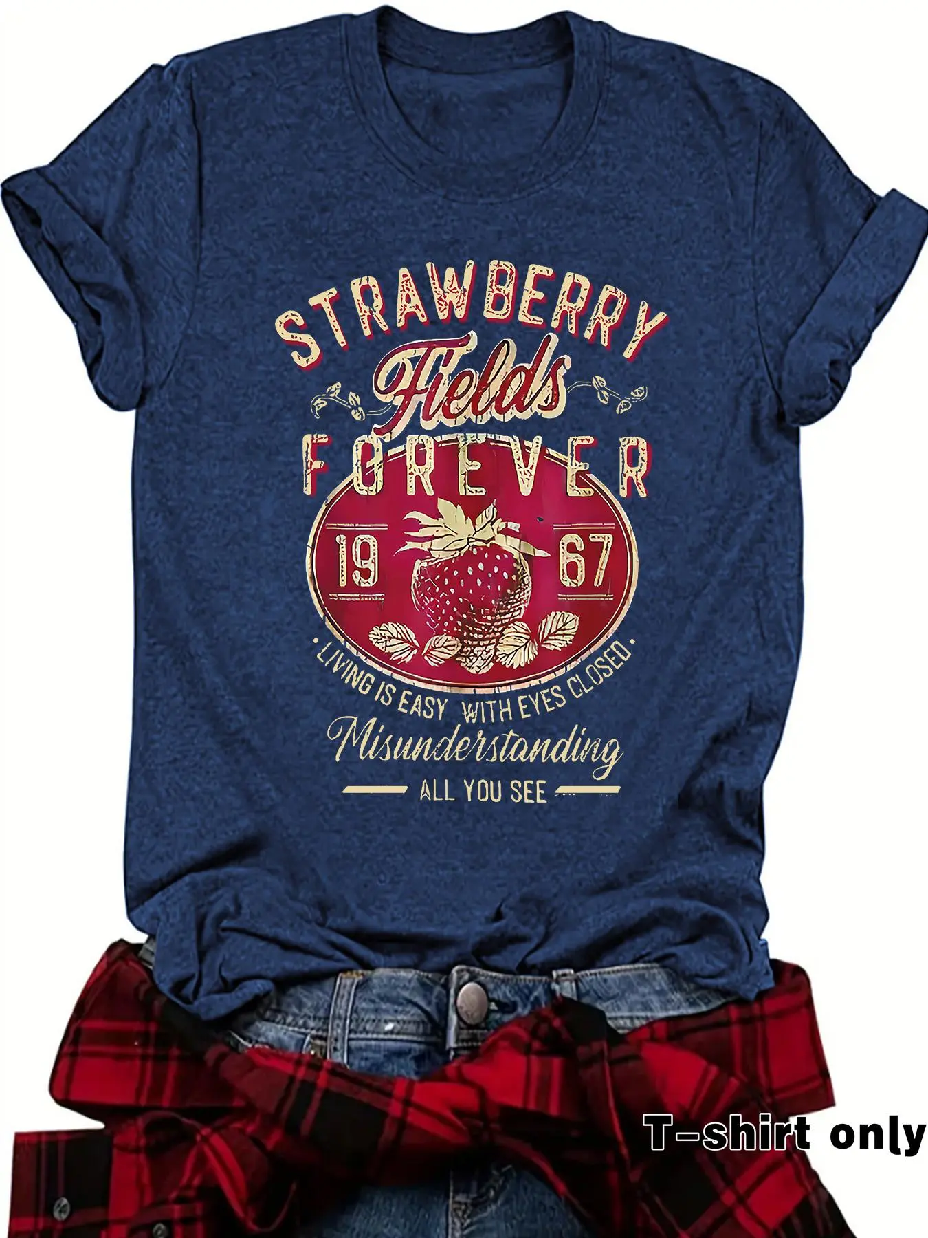 Women's Letter Print Crew-Neck Tee, Casual Short-Sleeve T-Shirt for Summer, Fashionable Top for Daily Wear
