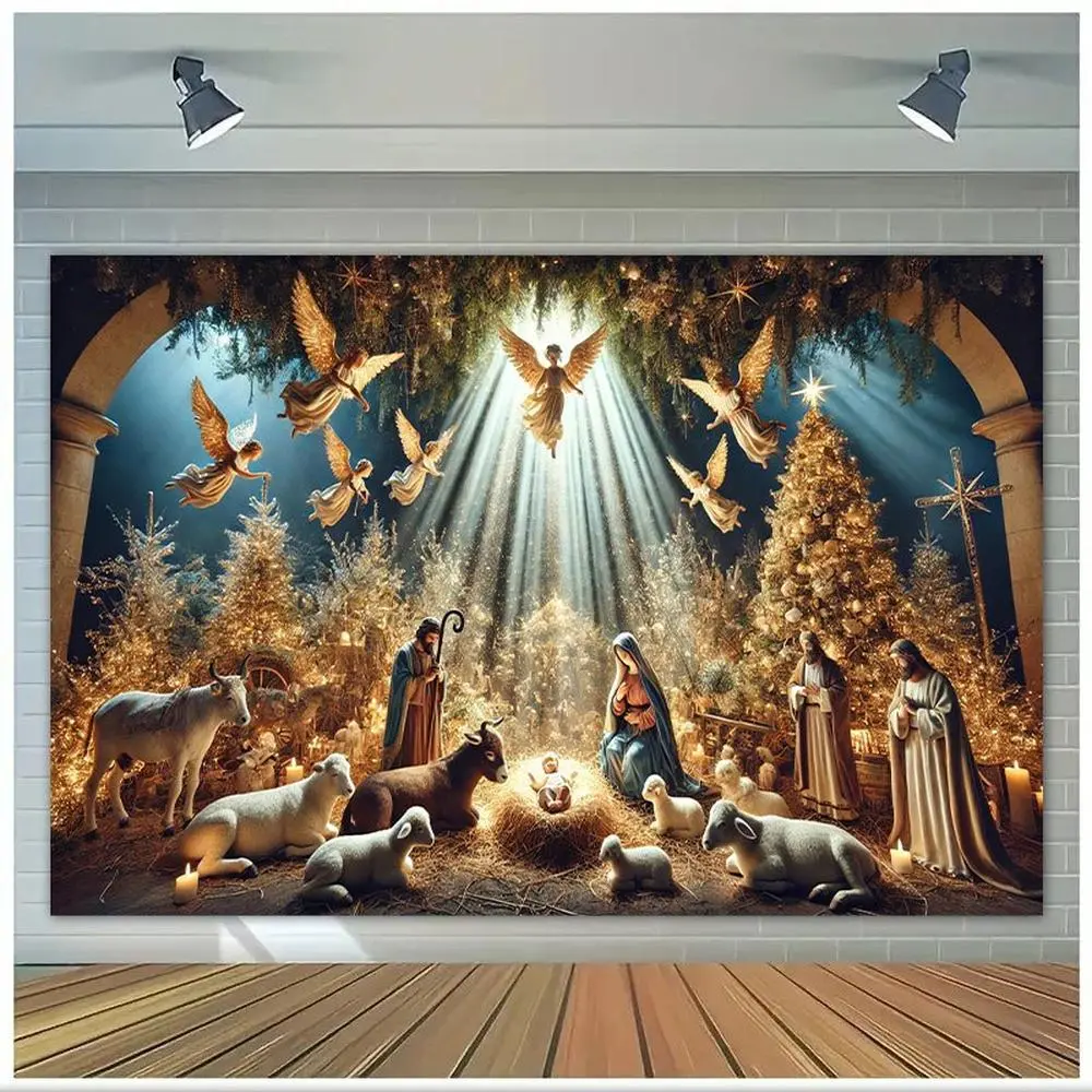 1-Piece Artistic Polyester 2D Flat Nativity Print Christmas Wall Decor - High-Quality Home Ornament, Durable Reusable, Modern Look Elevates Plain Walls, Neat Flat Layers, Festive Party Supplies Backdrop