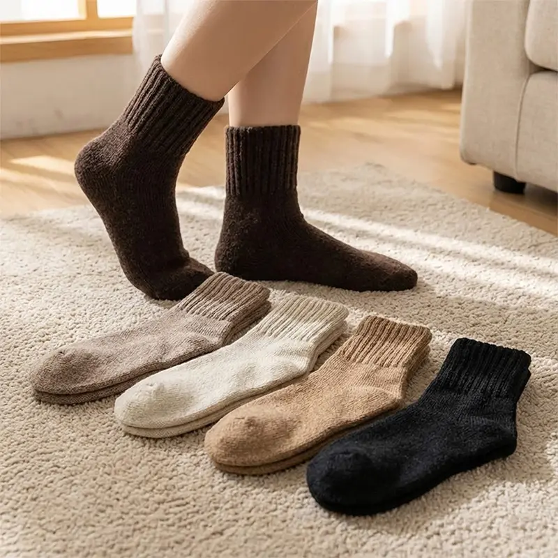 Women's Modest Vintage Rib-Knit Thick Solid Cozy Warm Lady Socks, Soft Fabric, Calf-High Crew Style, Basic Islamic Accessories for Fall-Winter Everyday Use, 1 Size Fits Most (US 5-9) – Adults Female Socks for Women