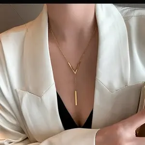 Stainless Steel V-Drop Necklace - Elegant Modern Design with Tarnish-Resistant Vertical Bar Drop for Everyday Wear