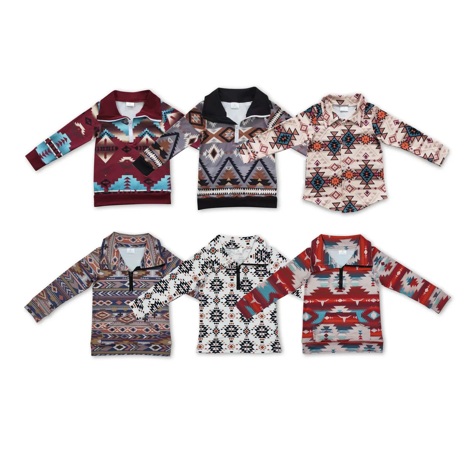Boys' Western Cowboys Design Cotton Long-Sleeve Pullover Tee - Fashionable Pullover, Long Sleeve Zipper Front Closure, Trendy Kids Fashion Top