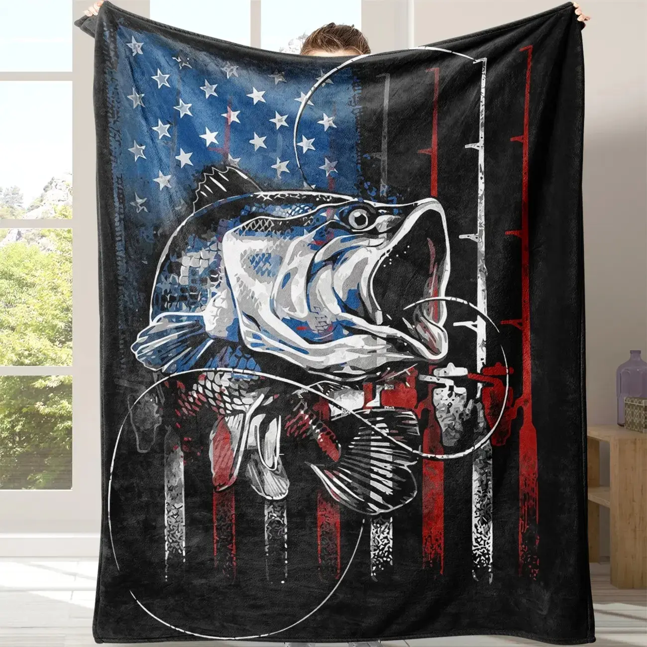 Soft Flannel Blanket with Flag Fish Design, Cozy Throw for Office Nap, School, Home Picnic Travel Gift Idea, Blanket Gifts, 1 Piece, Multifunctional Blanket, Soft Warm Blanket, Office Leisure Blanket