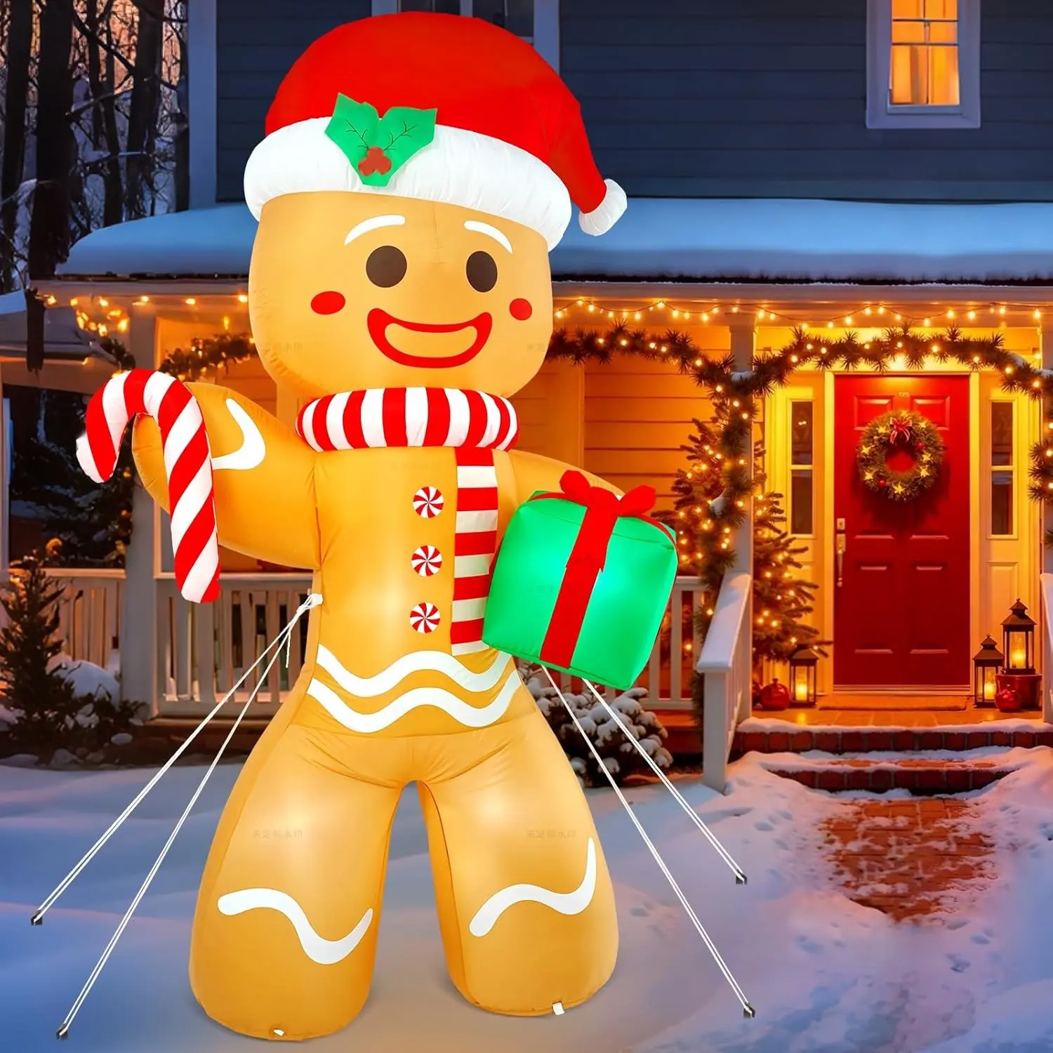 Christmas Inflatable Brown 8FT Gingerbread Man Blow Up Holiday Party Decor with Build-in LED Lights Waterproof for Outdoor Roof Yard Lawn Garden Indoor