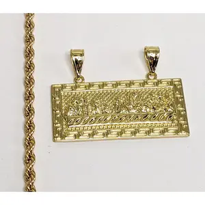 Plated The Last Supper Plaque Pendant 4mm Rope/Braided Chain Necklace