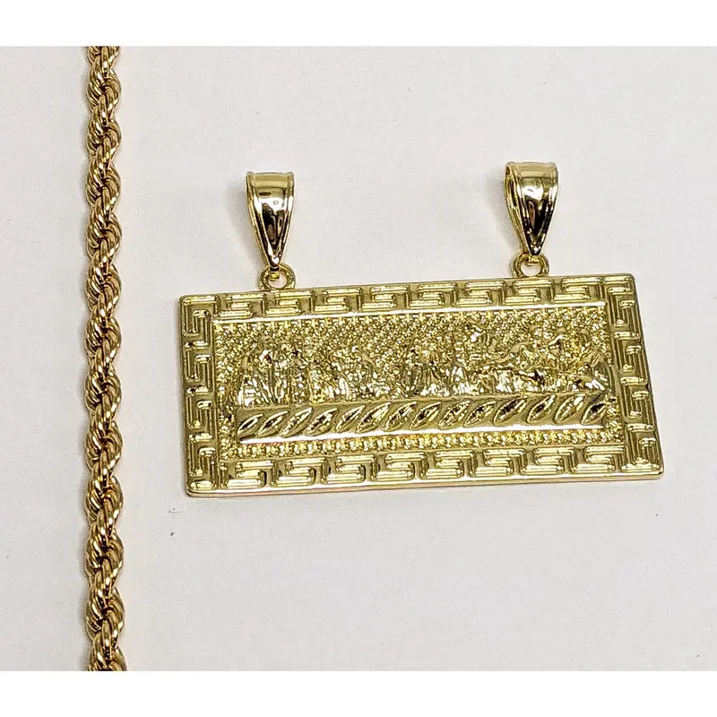 Plated The Last Supper Plaque Pendant 4mm Rope/Braided Chain Necklace