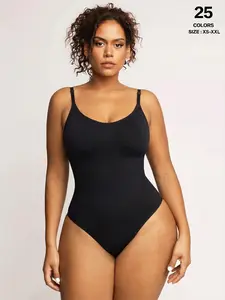 Women's Seamless Shaping Bodysuit, Tummy Control Slimming Thong Body Shaper, Shapewear, Underwear, Adjustable Strap, Spaghetti Strap, Casual Style, All Seasons, Regular Length