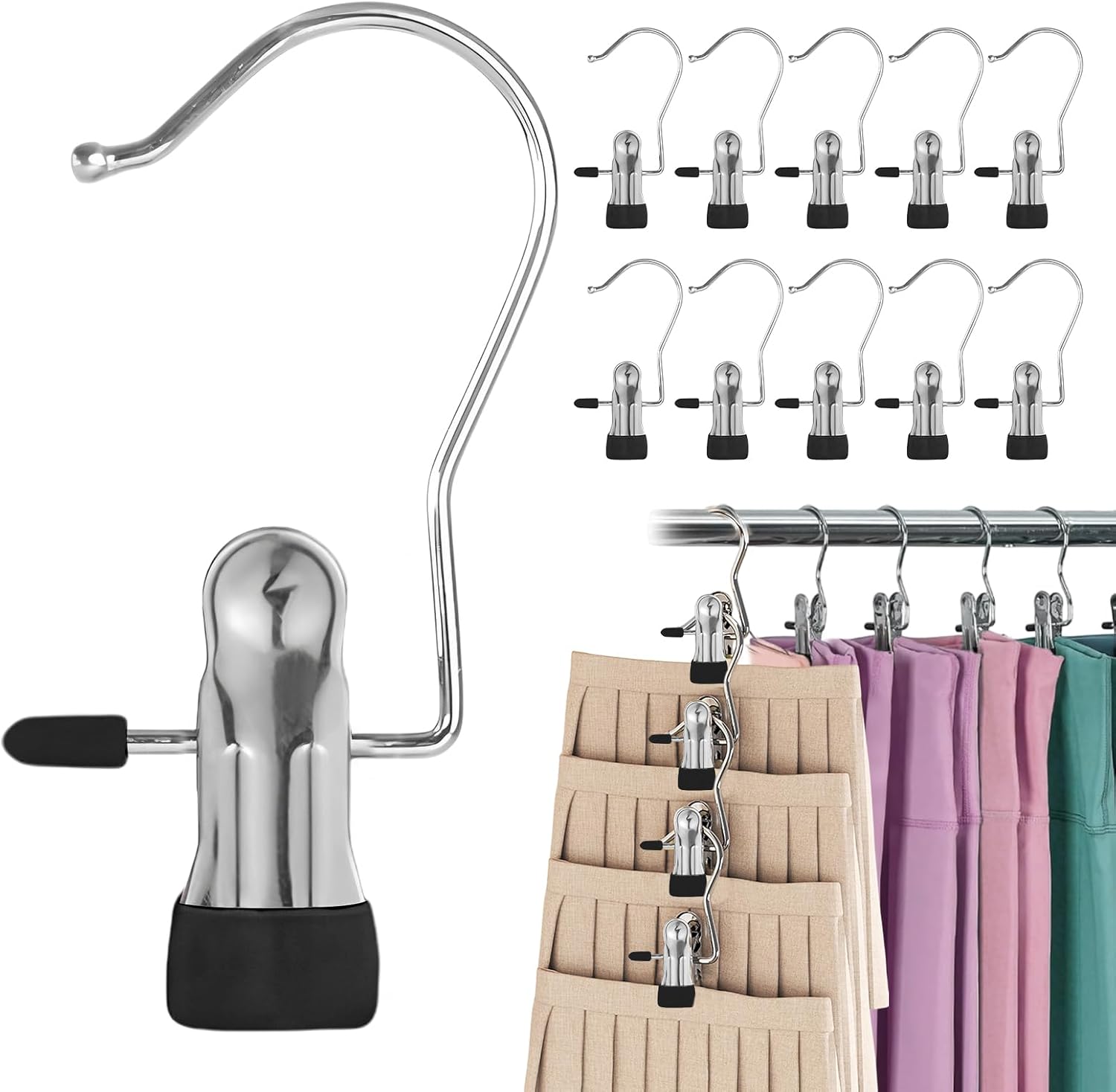 oot Hanging Clips Hooks - 10Pcs Boot Hangers Laundry Clips Stainless Steel Clothes Pins for Drying Sock (Black)