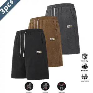 Men's three-pack casual sports shorts made from wrinkle-resistant polyester fabric with a loose fit, drawstring waistband, and solid color design, suitable for exercise, fitness, and a simple style