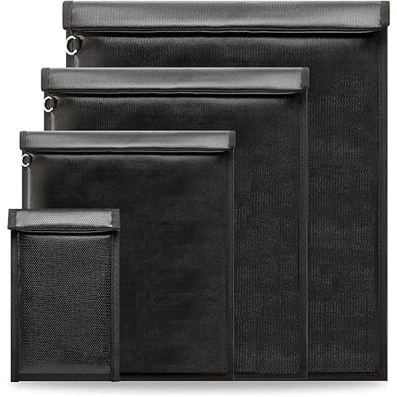 Faraday Bags, Anti-Tracking Faraday Cage, Set of 4 Sizes for Laptops, Tablets, Phones and Car Keys, RFID Signal Blocker Pouch, Fireproof & Waterproof (Black)