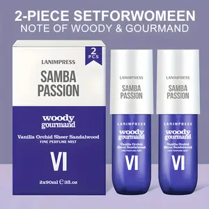 LANIMPRESS Woody Gourmand Mist Hypnotic Vanilla Orchid & Sheer Sandalwood Travel-Sized Cruelty-Free Eau de Parfum for Hair & Body Continuous Scent 2x90ml