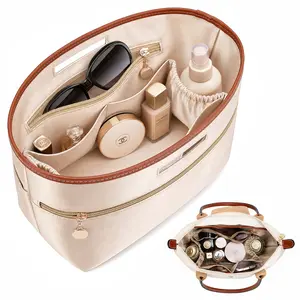 Tote bag organizer with handles, satin handbag organizer, compatible with Longchamp Le Pliage Tote Bag, LV Neverfull MM, Coach City 33, Speedy 30, G.oyard PM, and other styles. Handbag divider organizer, beige / Large, Medium, Small