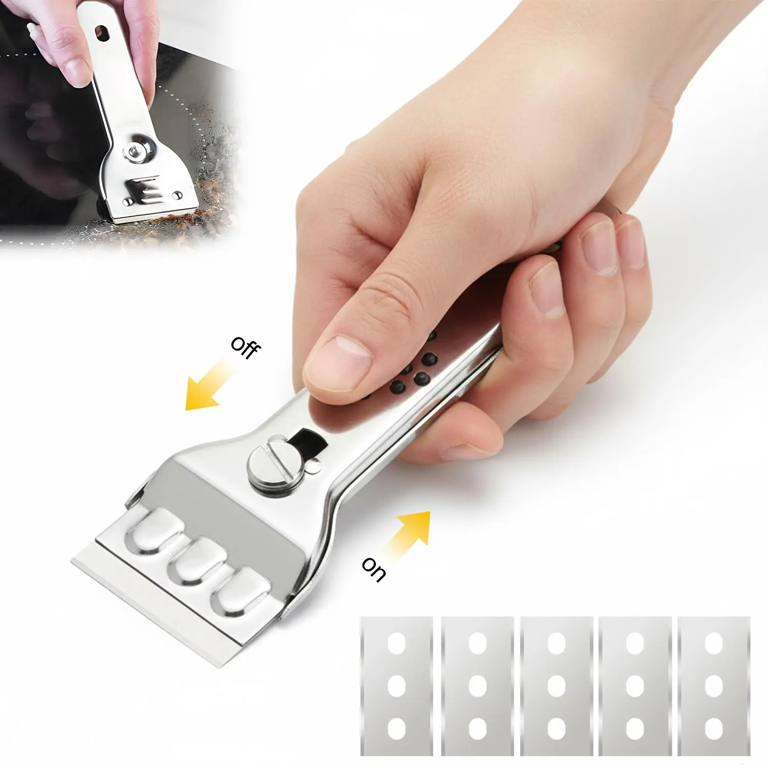 Glass Cleaning Scraper Razor Blade Scraper Tool, Durable Easy Cleaner for Glass Ceramic and Induction Cooktops Glass Cooktop Stove Scraper with 5PCS Replacement Accessories for Glass Clean,Paint,Old Label,Decal Sticker,Adhesive Remover