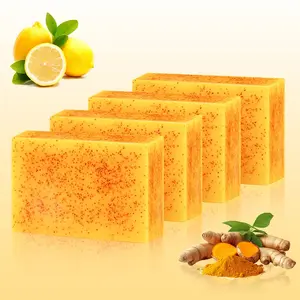 3PCS Lemon Turmeric Kojic Acid Soap Bar Deep Cleansing Moisturizing Gentle Exfoliating Facial Body Wash Nourishing Daily Skin Care Soap for Men Women All Skin Types