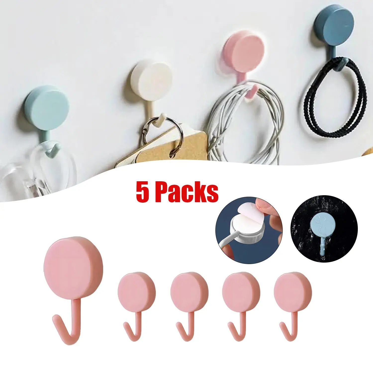 5 Pack Adhesive Hooks Cute Utility Hooks, Key Hooks for Wall Decorative, for Hanging Hat, Towel, Key, Towel Hook Wall Mount for Home, Kitchen, Bathroom, Office summervibes summerwins,summerwins, house organizers