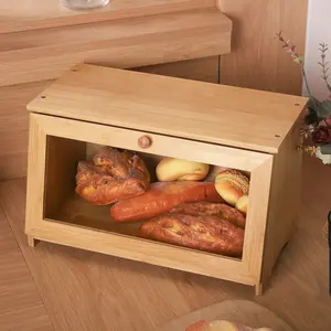 HOMEKOKO Single Layer Bread Box for Kitchen Countertop, Wooden Bread Storage for Kitchen Countertop, Large Capacity Bamboo Bread Bin, Kitchen Organizer