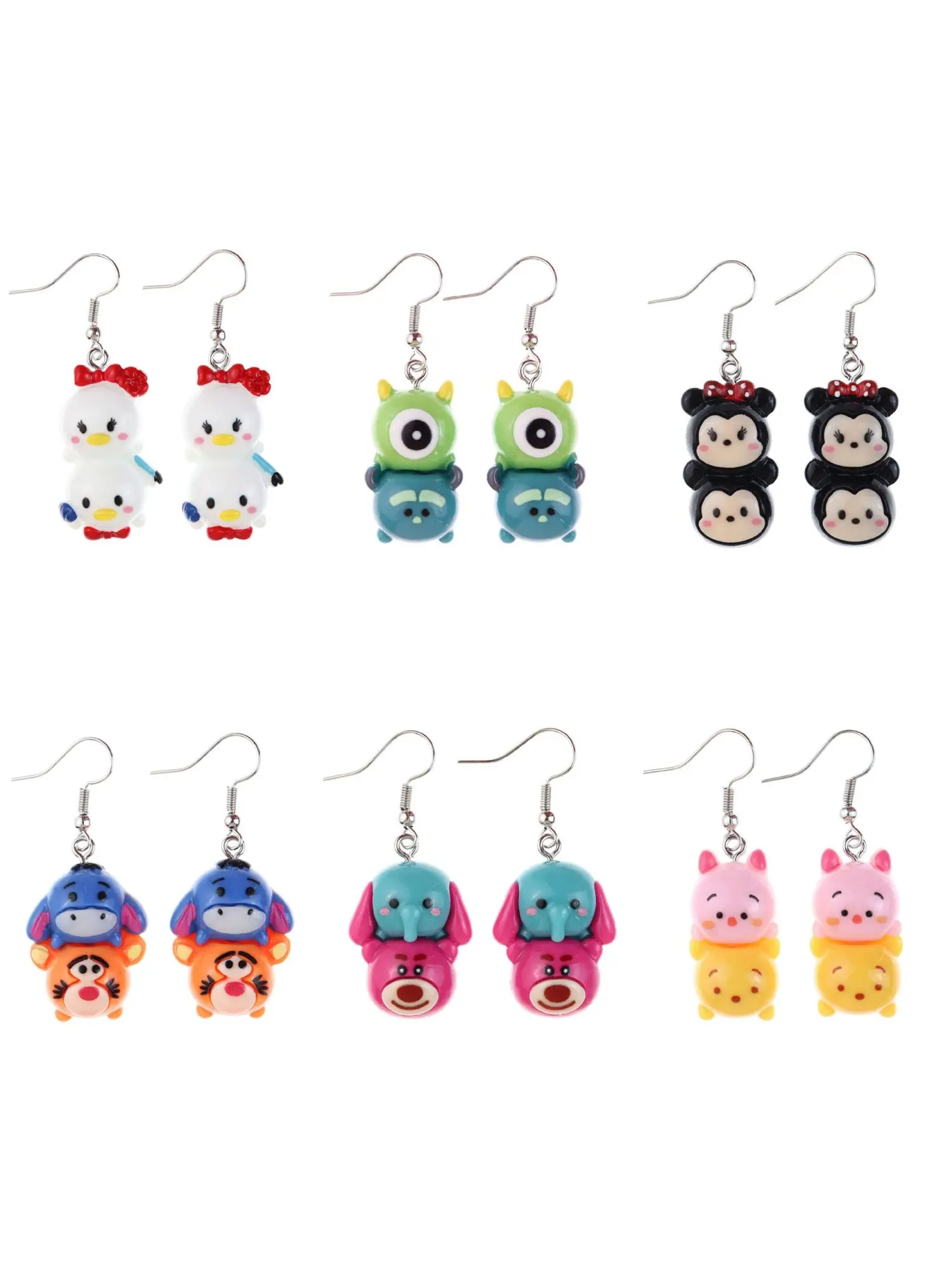 Cute Cartoon Animal Plush Earrings Set, Fun Creative Design for Girls, Adorable Ear Hooks & Dangle Earrings, 6 Pairs Pack