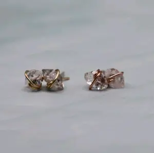 Herkimer Quartz Stud Earrings- Resilient Jewelry Wire Wrapped Raw Crystal Stud Earrings