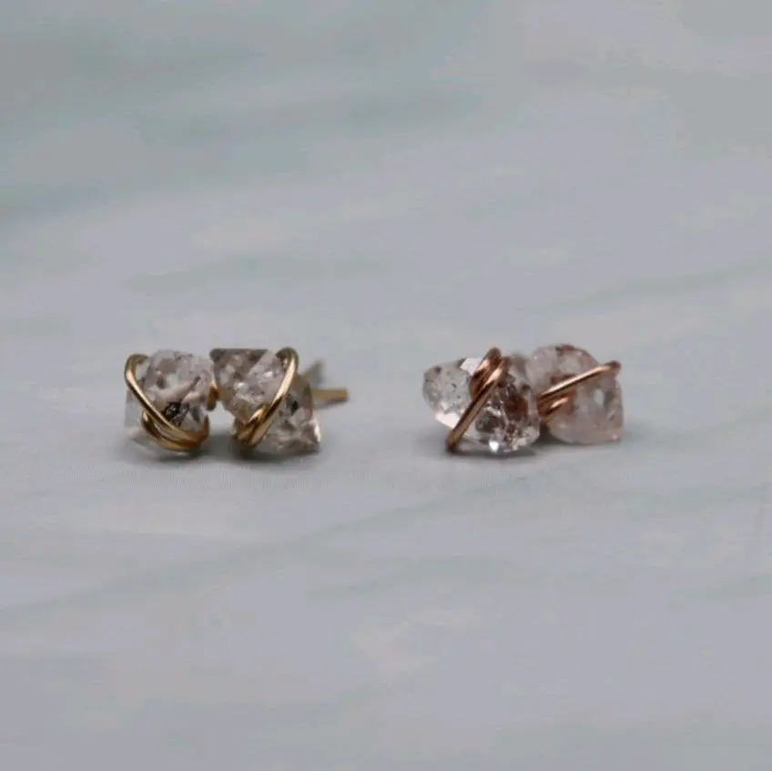 Herkimer Quartz Stud Earrings- Resilient Jewelry Wire Wrapped Raw Crystal Stud Earrings