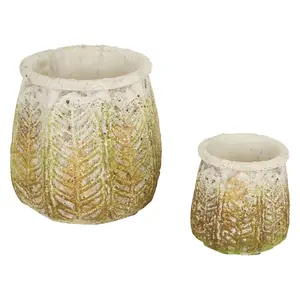 Zingz & Thingz Set of 2 Ancient Leaf Cement Flower Pot