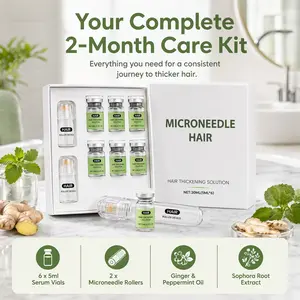 Microneedle Hair Thickening Serum Kit | 6x5ml Vials + 2 Rollers | Ginger Peppermint & Sophora Root | Scalp Care Routine for Fuller-Looking Hair | 2-Month Care System
