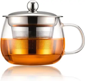 Tea Cup with Infuser and lid, Glass Tea Cup of Heat Resistant Glass, 13oz Tea Mug