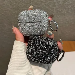 Rhinestone Wireless Earphones Case for AirPods Pro2/3, Silvery Fashion Earbuds Case for AirPods 3rd Gen. Drop Protection Case, Electroplated Frame Bluetooth Wireless Headphones Case for AirPods Generation 1st and and Airpods 2nd,Airpods 3/4