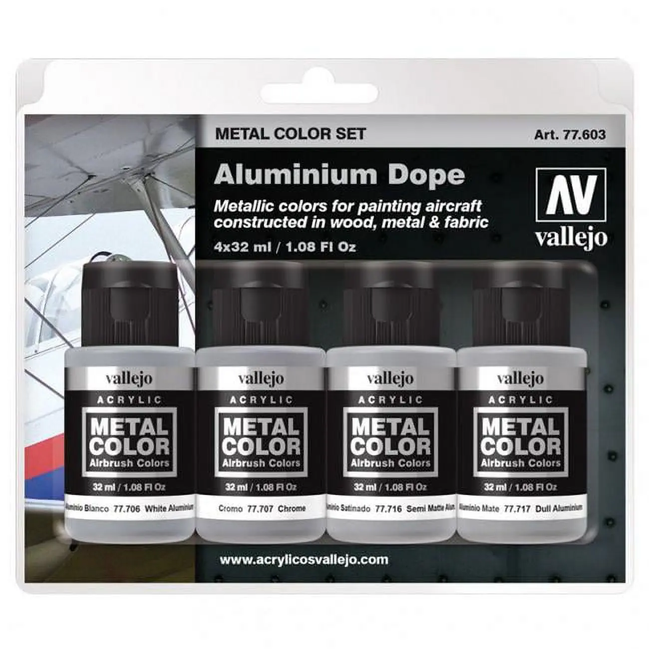 Acrylicos Vallejo  32 ml Model Color-Metal Aluminium Dope - Pack of 4