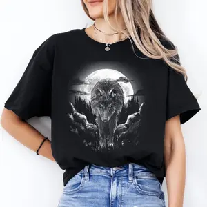 Mystic Wolf T-Shirt, Moonlit Forest Design, Spiritual Animal Graphic, Nature Lover Apparel, Ethereal Wildlife Art Tee, Enchanted Forest Style