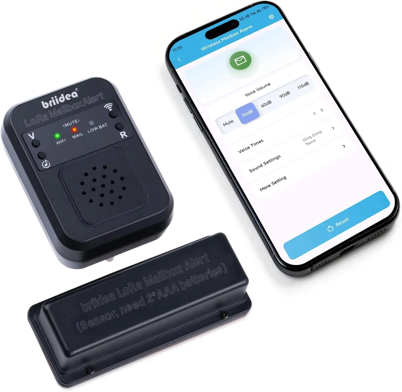 Briidea WiFi Mailbox Entry Alarm Home Security System - LoRa 1200ft Long Range, 2.4&5GHz Dual-Band WiFi, Updated Sensing, Energy-Efficient, Low-Battery Reminders, Easy-to-Use Genilife App (iOS/Android), LED Flash, Mute Function, Mail Theft Deterrent