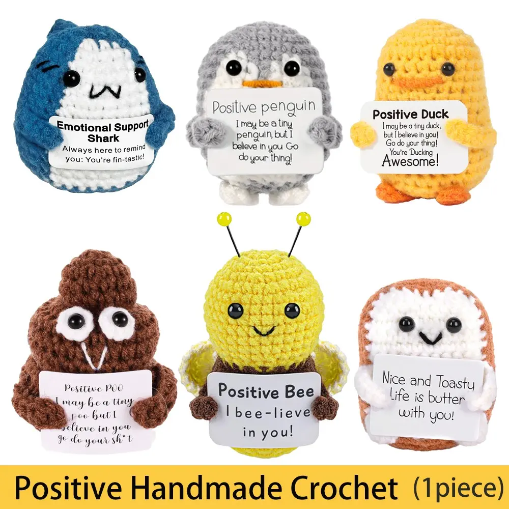 Handmade Knitted Plant Decorations, Gift Set with Encouragement Cards, Positive Messages, Perfect for Halloween, Christmas Gifts, Stocking Stuffers, Handmade Crochet Penguin, Handmade Crochet Duck, Animal Figures, Craftsmanship, Amigurumi Gift
