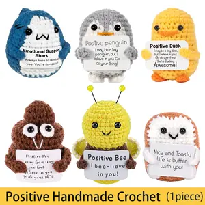 Handmade Knitted Plant Decorations, Gift Set with Encouragement Cards, Positive Messages, Perfect for Halloween, Christmas Gifts, Stocking Stuffers, Handmade Crochet Penguin, Handmade Crochet Duck, Animal Figures, Craftsmanship