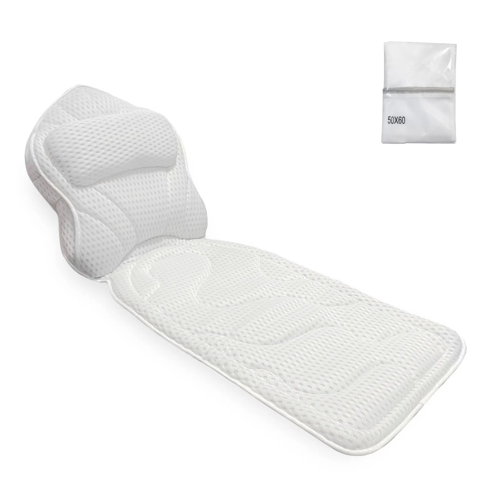 Tevanas Full Body Bath Pillows for Tub, Large Mesh Pillow for Bathtub for Head, Neck and Back Support, with Laundry Bag and Hanger for Quick Drying, White