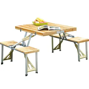 Wood folding picnic table