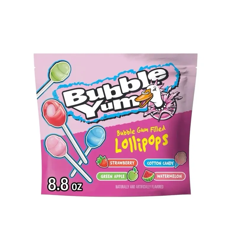 Bubble Yum Bubble Gum Filled Lollipops- Strawberry, Green Apple, Cotton Candy, & Watermelon flavors - 1 Bag (8.8oz)
