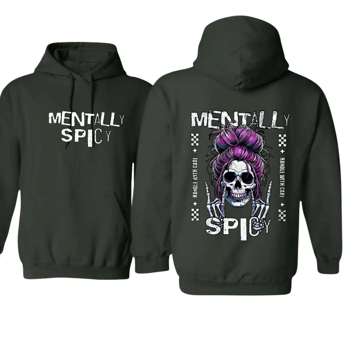 Men's Classic Graphic Hoodie with Messy Bun Skull Print, Soft Cotton Blend Long Sleeve Pullover with Spandex for Streetwear, Tops, Menswear, Casual, Stylish, Outdoors, Custom, Sweatshirts, Fabric