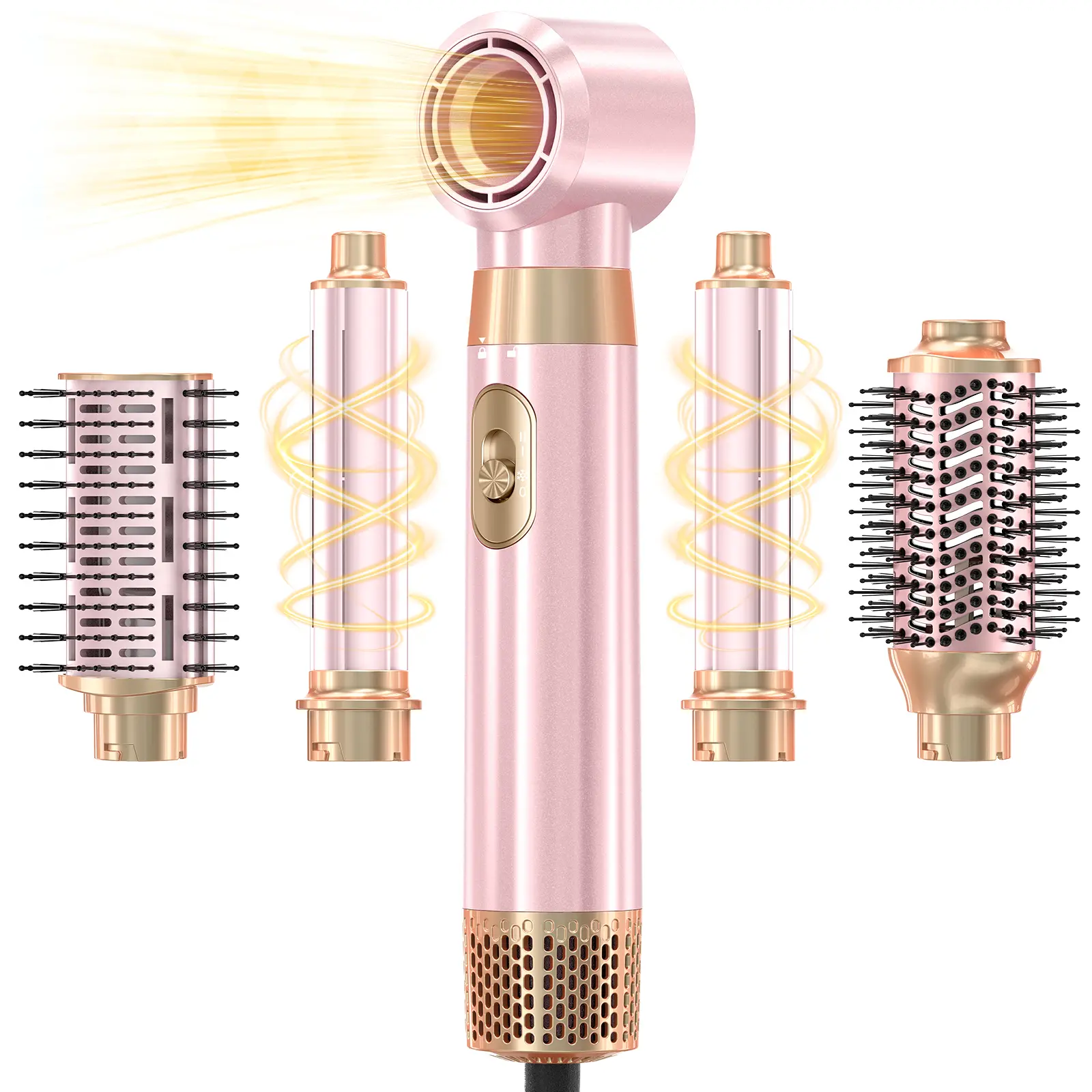 SNUGLUV-5 in 1 Blow Dryer Brush Set, Upgrade Hair Dryer & Blow Dryer Brush & Air Curling Wrap & Paddle Brush, Detachable Hot Air Brush Styling Tools, High Speed Travel Hair Volumizer Straightener Curler Pink sohochic